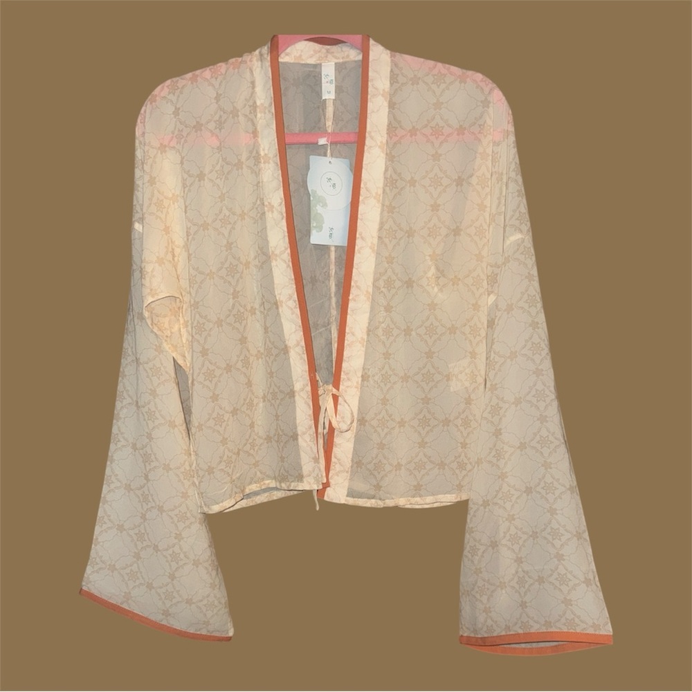 Elegant Sheer Kimono in‎ Cream and Orange